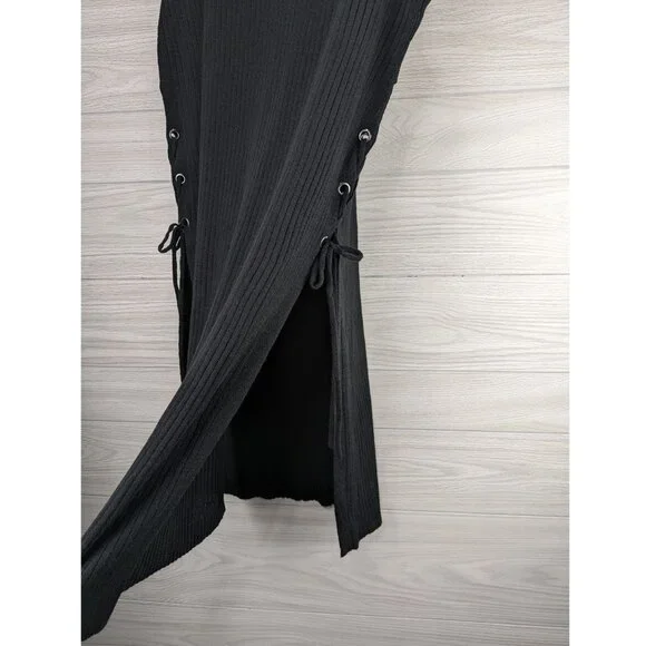 New York & Company Knit Lace Up Sides Cover Up Black Dress - Picture 4 of 6
